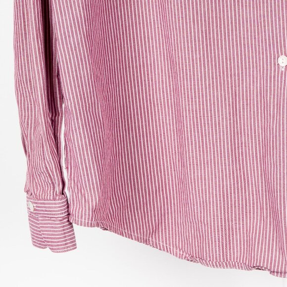 Y2K Button Up Shirt L Womens Momcore Striped Pink White Career Casual Cotton - Picture 4 of 7